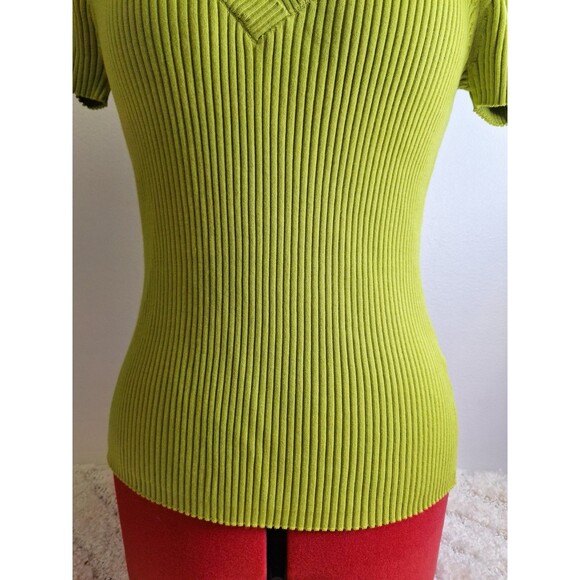 AUGUST SILK Y2K Ribbed Sweater Top Women's Large Lace Trim V-Neck Short Sleeve - Picture 5 of 7